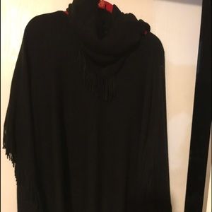 Poncho sweater with removable scarf